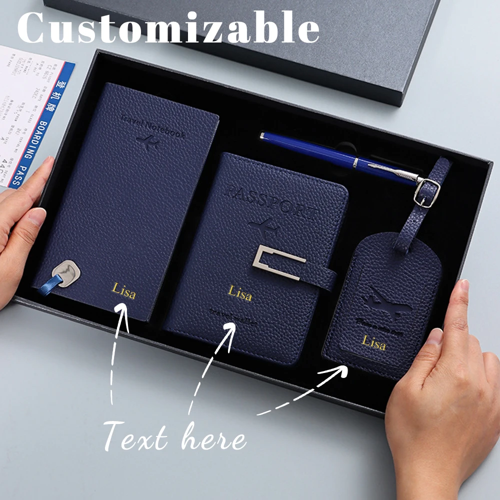 customized-name-luggage-tags-passport-holders-notebooks-gift-box-sets-thick-leather-passport-books-gifts