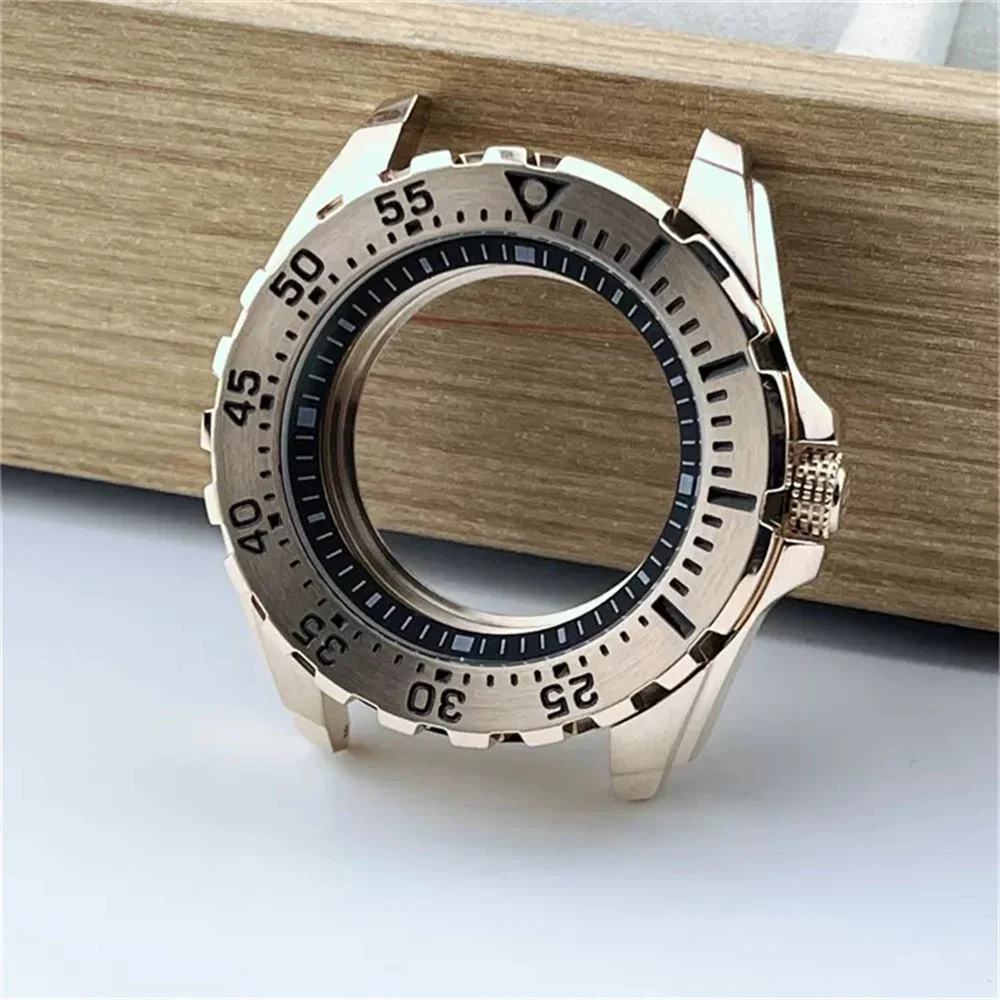 Large Size Watch Case 44mm Black/Rose Gold Stainless Steel Mineral Glass Case Fits NH35 NH36 NH34 Movement 28.5mm Dial NEW DIY