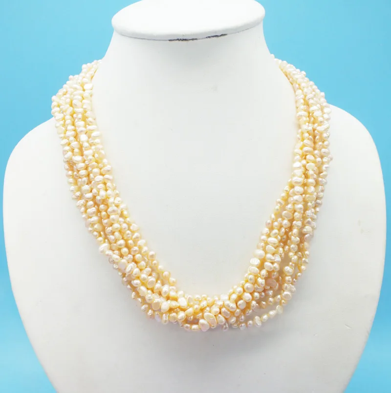 

10 strands 3MM AAA natural pink baroque pearl necklace 18"