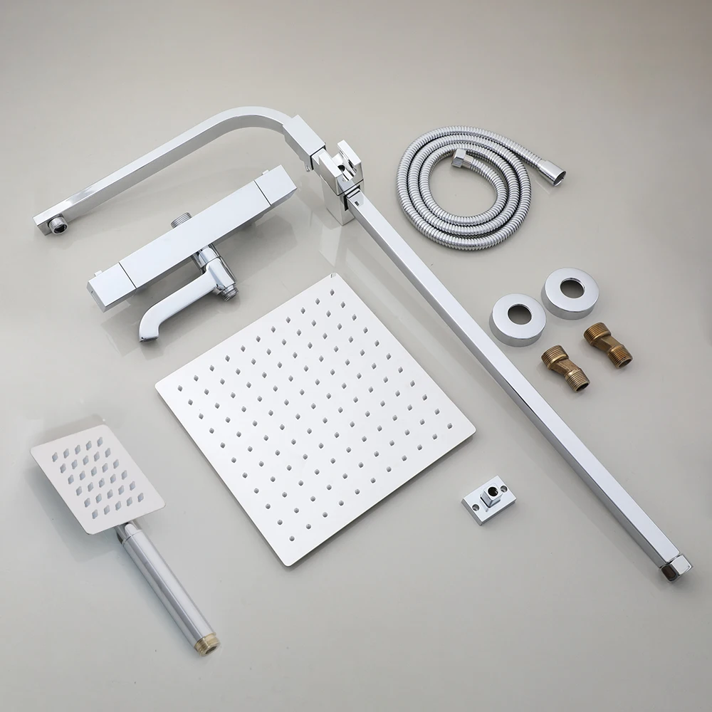 KEMAIDI Newly 8 Inch Thermostatic Shower Set Faucet w/ Hand Sprayer Chrome Plate Rainfall Shower Tub Mixer Faucet Tap