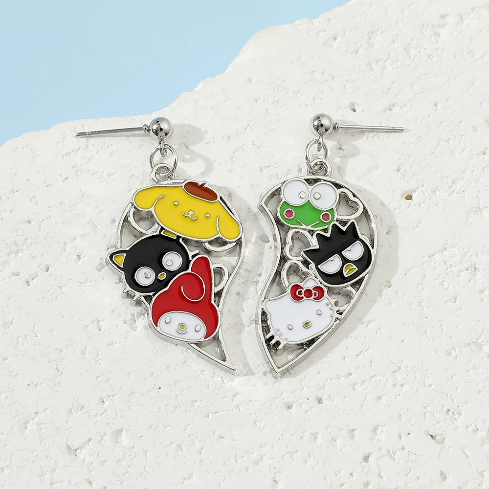 Sanrio Hello Kitty Melody Earring, Anime Cartoon, Peripheral Heart, Hollow Out Pendant, Festival Gift for Lover