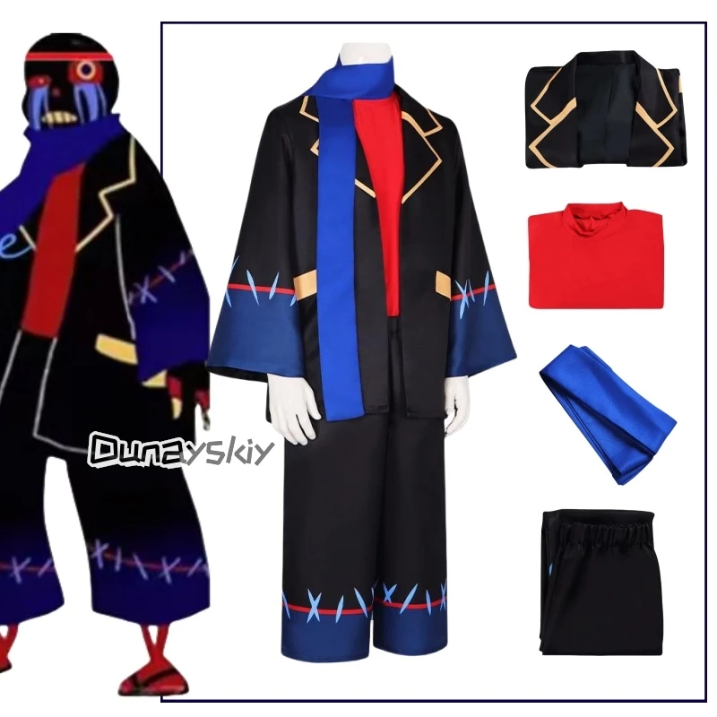 

Game Error Sans Cosplay Costume Anime Frisk Blue Trench Pants Uniform Suit and Scarft Set Halloween Party Role Sans Clothing
