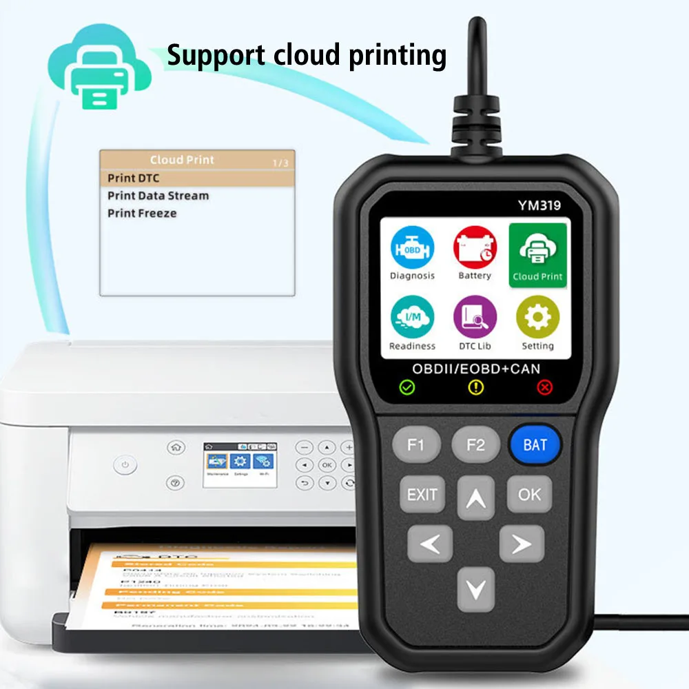 واضح/مسح رموز YM319 قارئ الرمز أداة تشخيص السيارة فحص نظام المحرك obd2 الماسح الضوئي متعدد اللغات جهاز اختبار بطارية