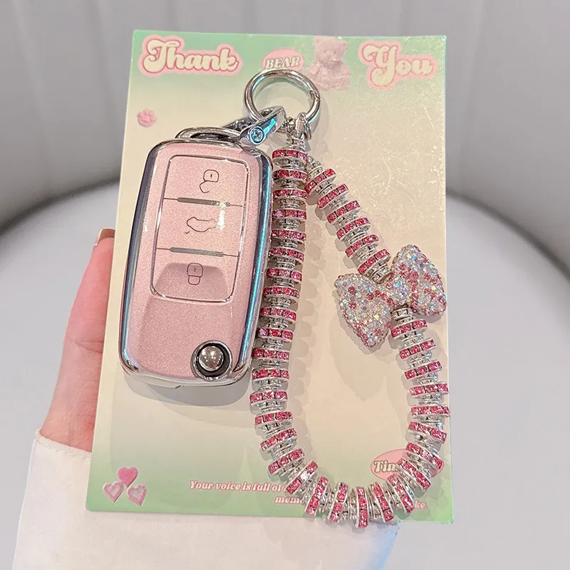 Pink Fresh Flowers for Volkswagen for VW Polo Beetle Caddy Eos Skoda Octavia Leon Remote Car Key Case Cover Holder Accessories view 5