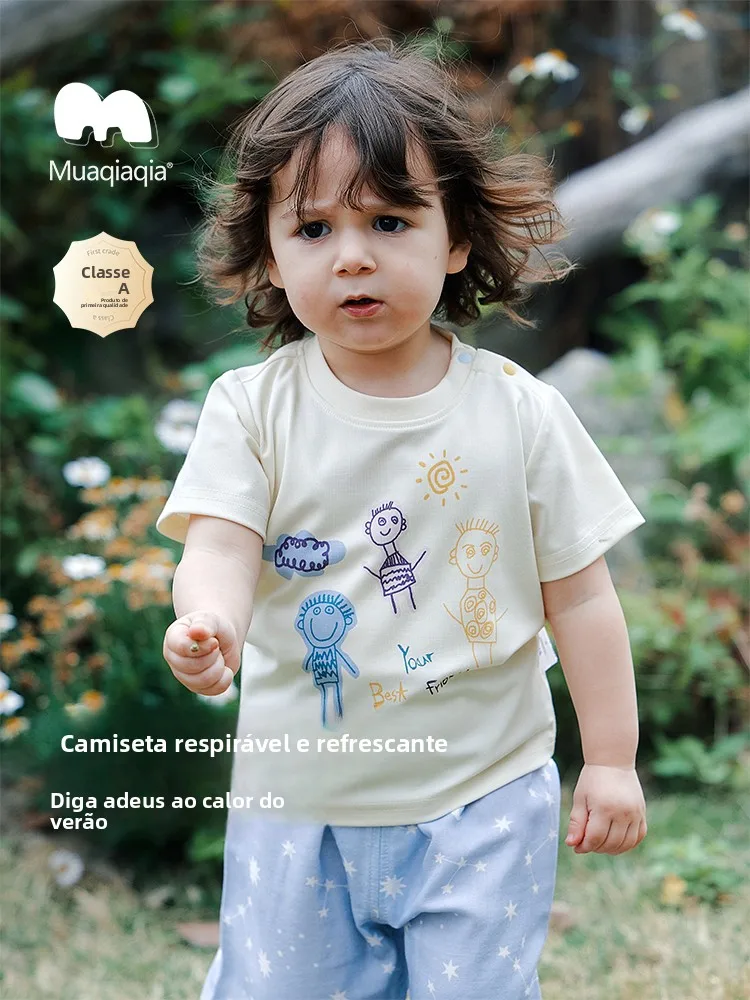 muaqiaqia-通気性のある半袖-tシャツ-薄手の夏服-赤ちゃんと男の子、女の子用-カジュアル-スタンダードフィット-ラウンドネックデザイン
