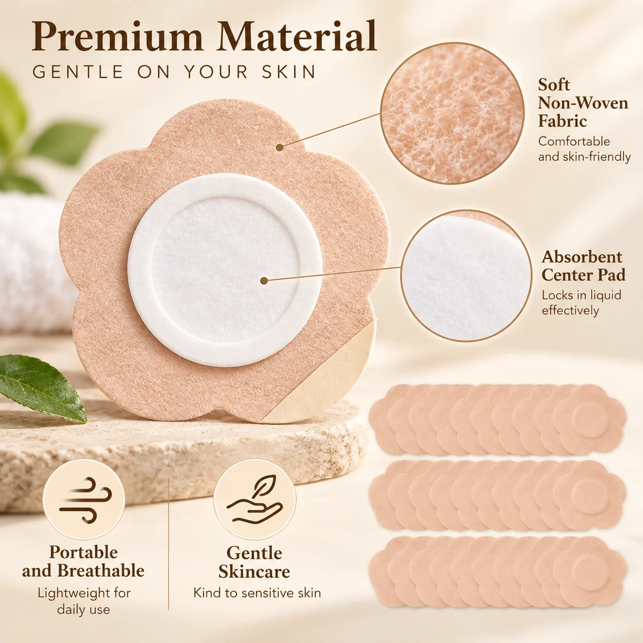 50PCS Castor Oil Patches for Belly, Flower Shape Body Care Pads, Breathable Comfortable Skin Patches for Daily Skincare