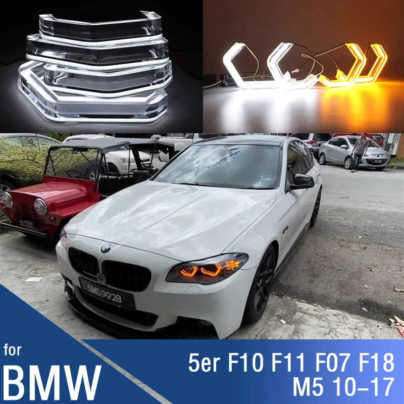 

Для BMW 5 серии F10 F11 F07 F18 520i 523i M5 2010-17 Белый M4 Стиль LED Crystal Angel Eye Комплект дневной свет с желтым указателем поворота