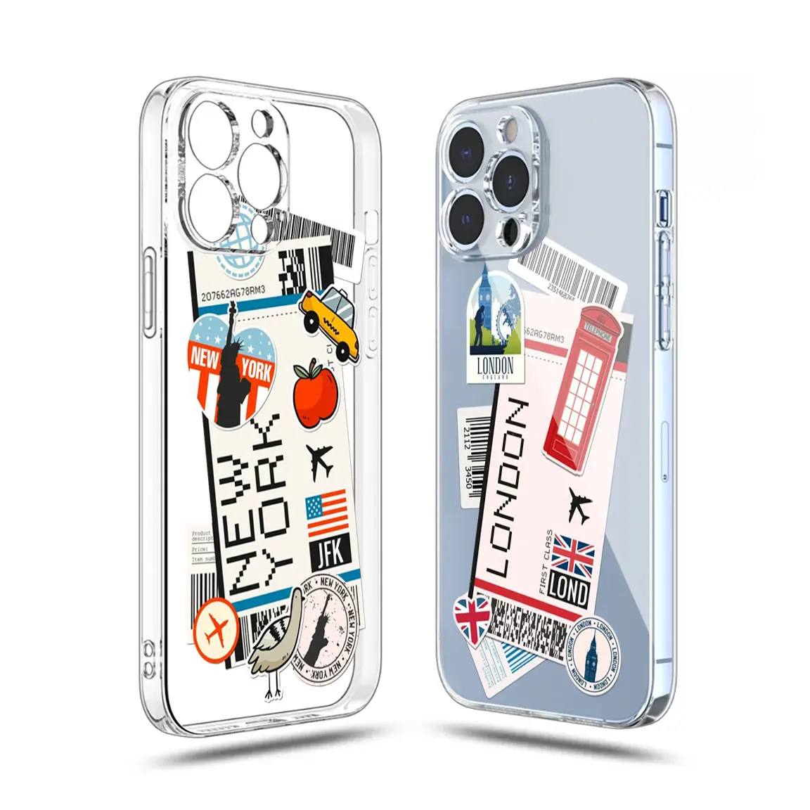 World Citiy Plane Ticket Label Phone Case For iPhone 15 14 13 12 11 Mini Pro Max X XR XSMax 6S 6 7 8 Plus SE20 Transparent Cover