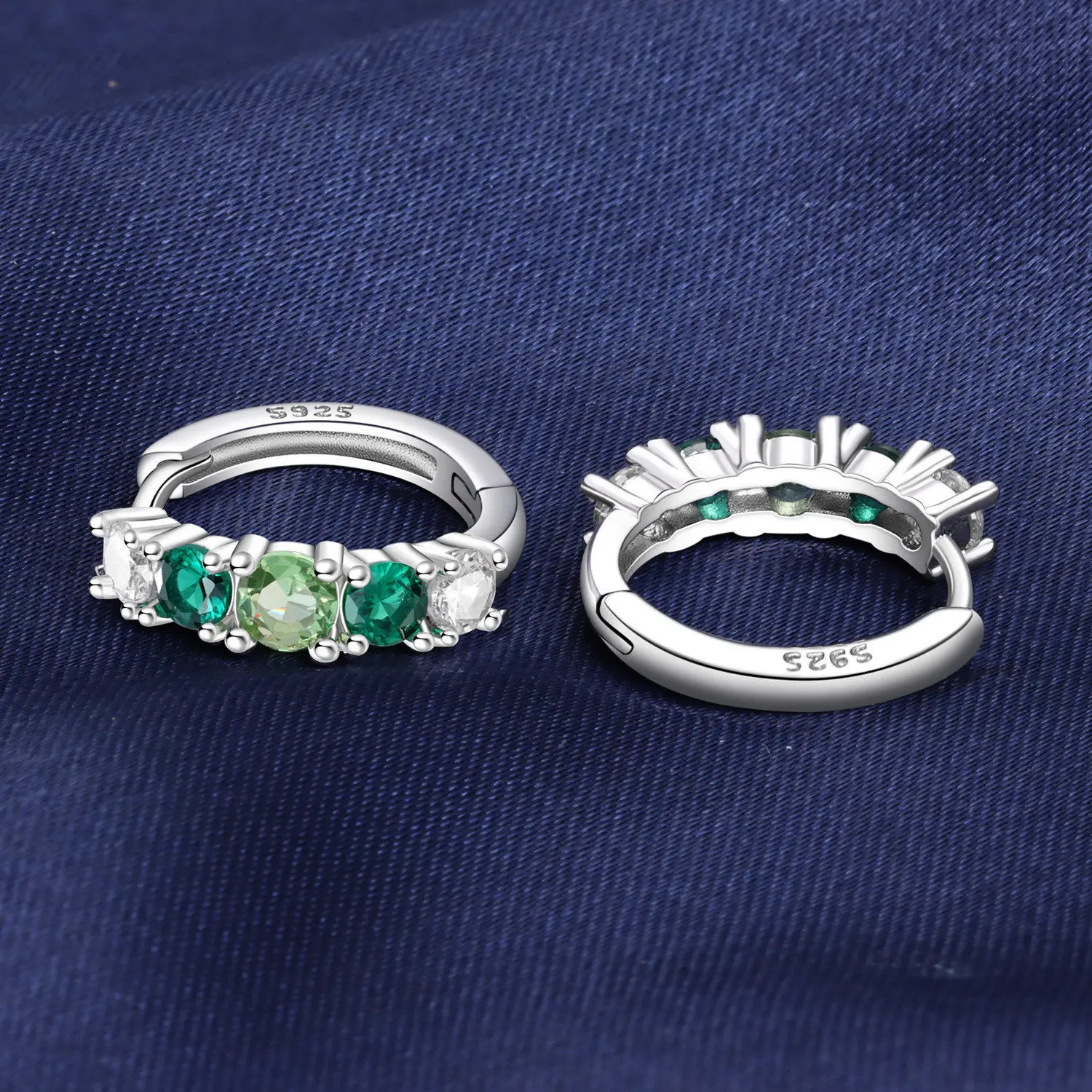 925 Sterling Silver Shiny Earrings for Women Gradient Blue Green Stone-set Cross Studs Earrings Wedding Anniversary Jewelry Gift