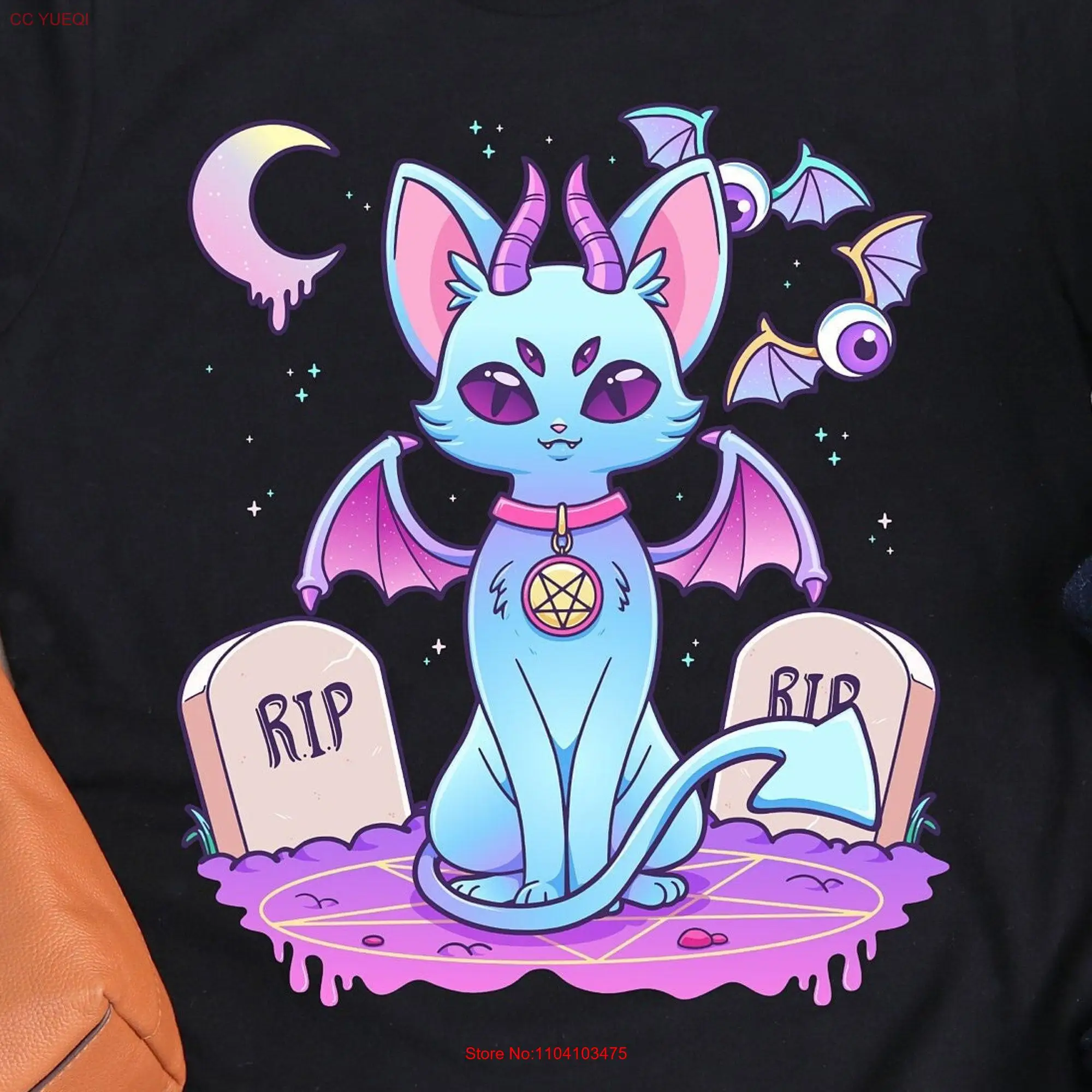 Aesthetic Pastel Goth Wiccan Cat Creepy Cute Witchy Pentagram Nu T Shirt Clothing long or short sleeves