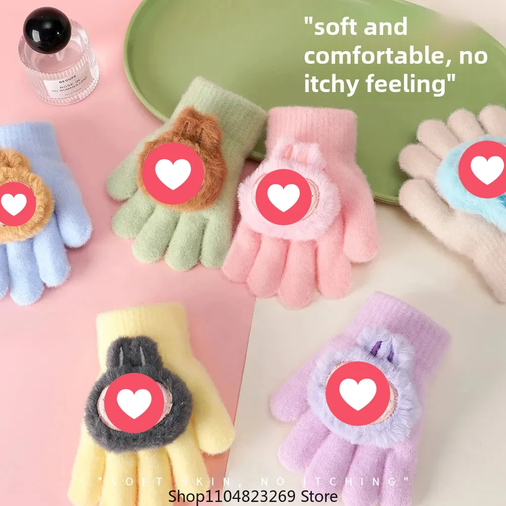 2025 Nuovi guanti in maglia calda a cinque dita per bambini Inverno caldo design semplice a fumetti Vestibilità universale per ragazzi e ragazze