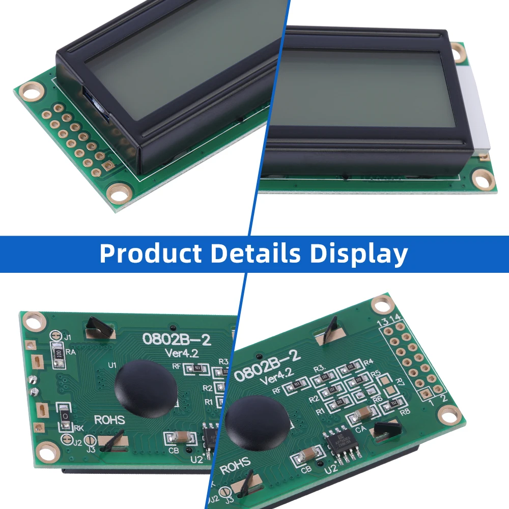 Écran LCD à Cristaux Liquides 0802B-2 3.3V, Film Gris Européen, 14 Broches, 02x08, Vente Directe d'Usine