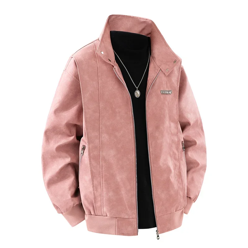 Men Stand Collar Comfort Casual Tops New Fashion Versatile Windproof Leather Jacket Spring Autumn Retro Simplicity Solid Coat
