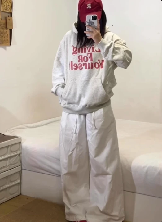 

2024 autumn and winter new retro letter printing hooded sweater women's loose casual lazy cotton hoodie top