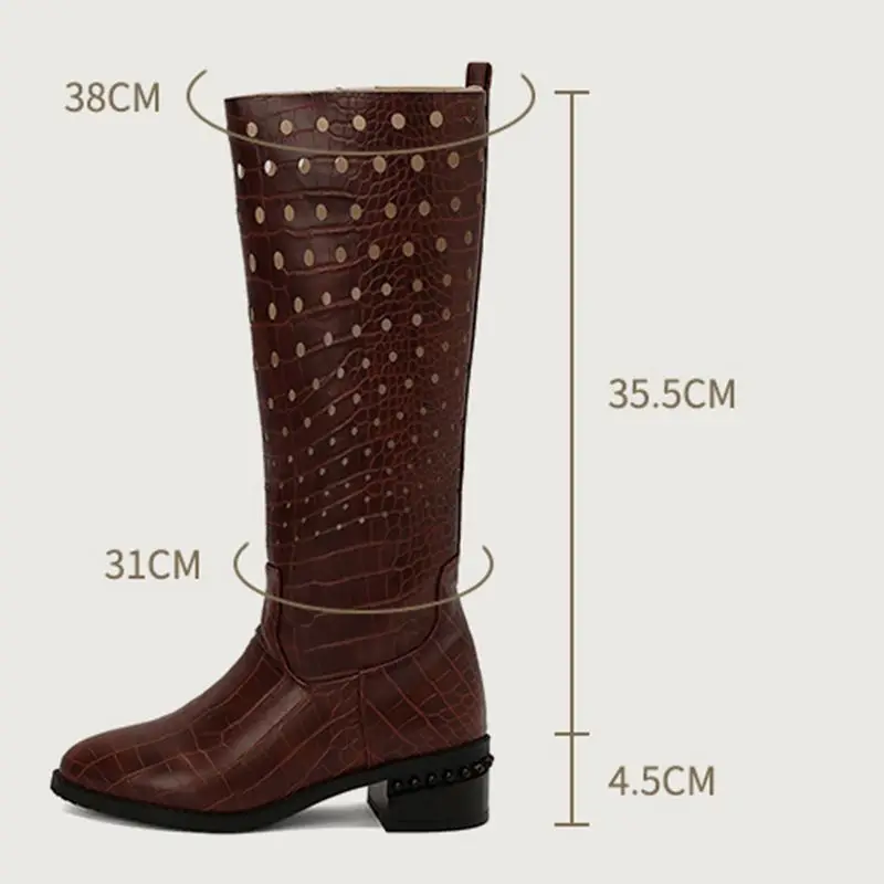 Girseaby 2024 New Women Knee High Boots Round Toe Block Heels 4.5cm Slip On Plus Size 48 49 50 Vintage Caual Daily Bota