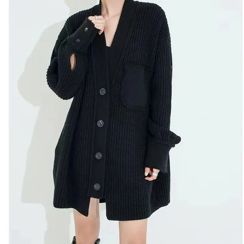 

Green Knit Cardigan Sweater Coat Woman Winter 2025 Vintage Loose Long Fashion Thick Sweater Female V-Neck Warm Jacket Oversized