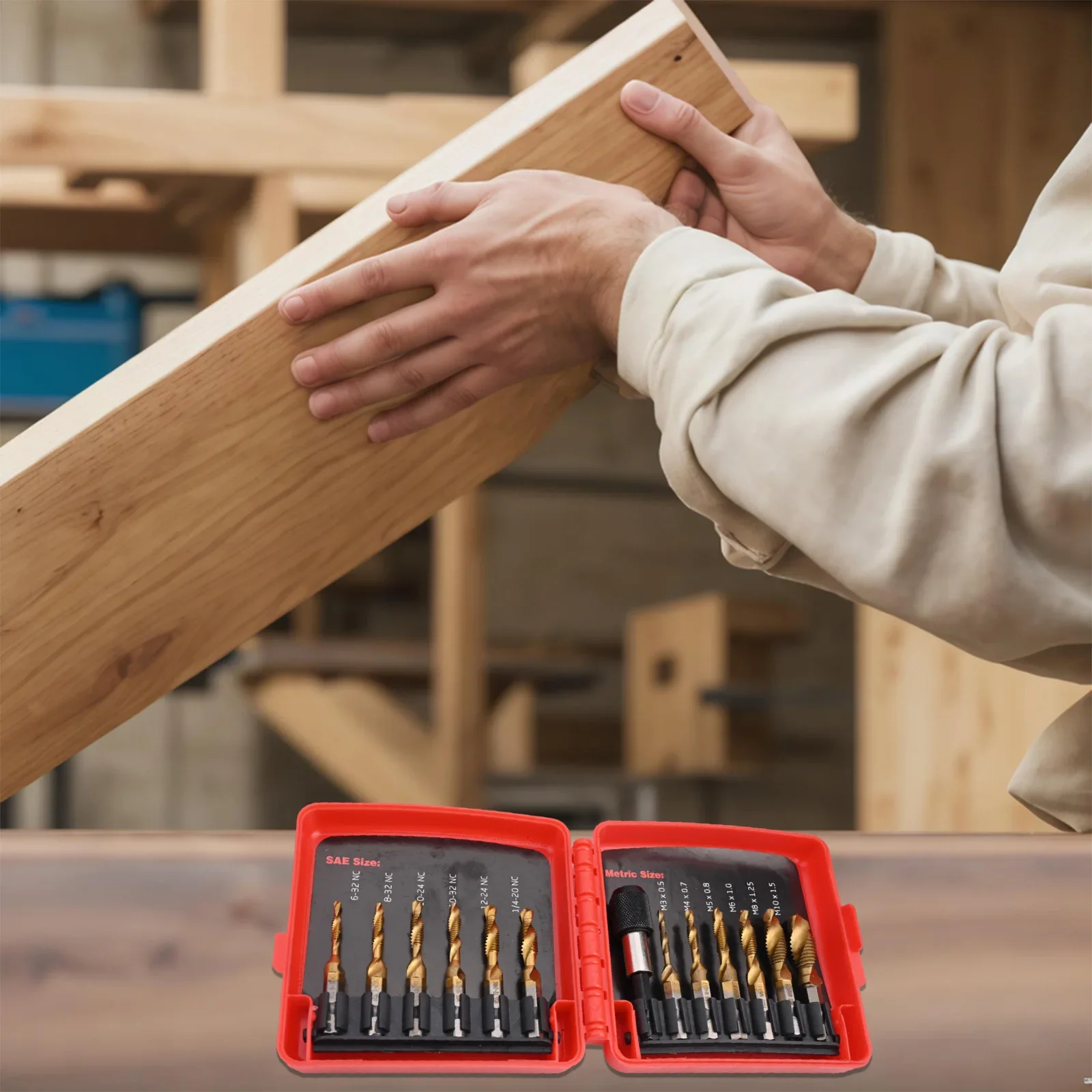 

Набор из 13 метрических сверл SAE и метрических метчиков с быстросменным адаптером для эффективного сверления и нарезания резьбы по различными материалами