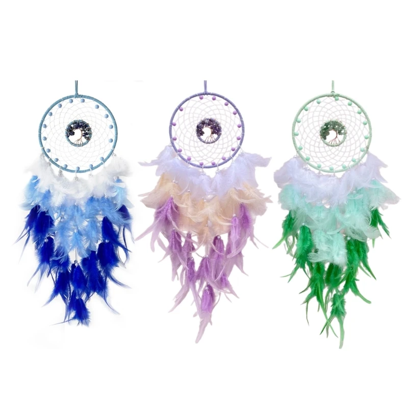 

Woven Dreamcatchers Feathered Crystal Stone Tree Large Wall Hanging Ornament Dropship