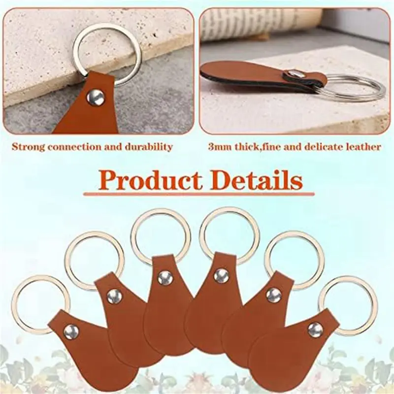 ABGE-100Pcs DIY Leather Keychains Brown Blank Key Fob Rivets Keychain For Car Key Door Key Small Decoration Homemade Gift