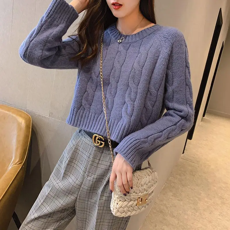 Thickened Shea Green Sweater Women's Autumn and Winter New Fried Dough Twists Lazy Style Pullover Shirt Fashion