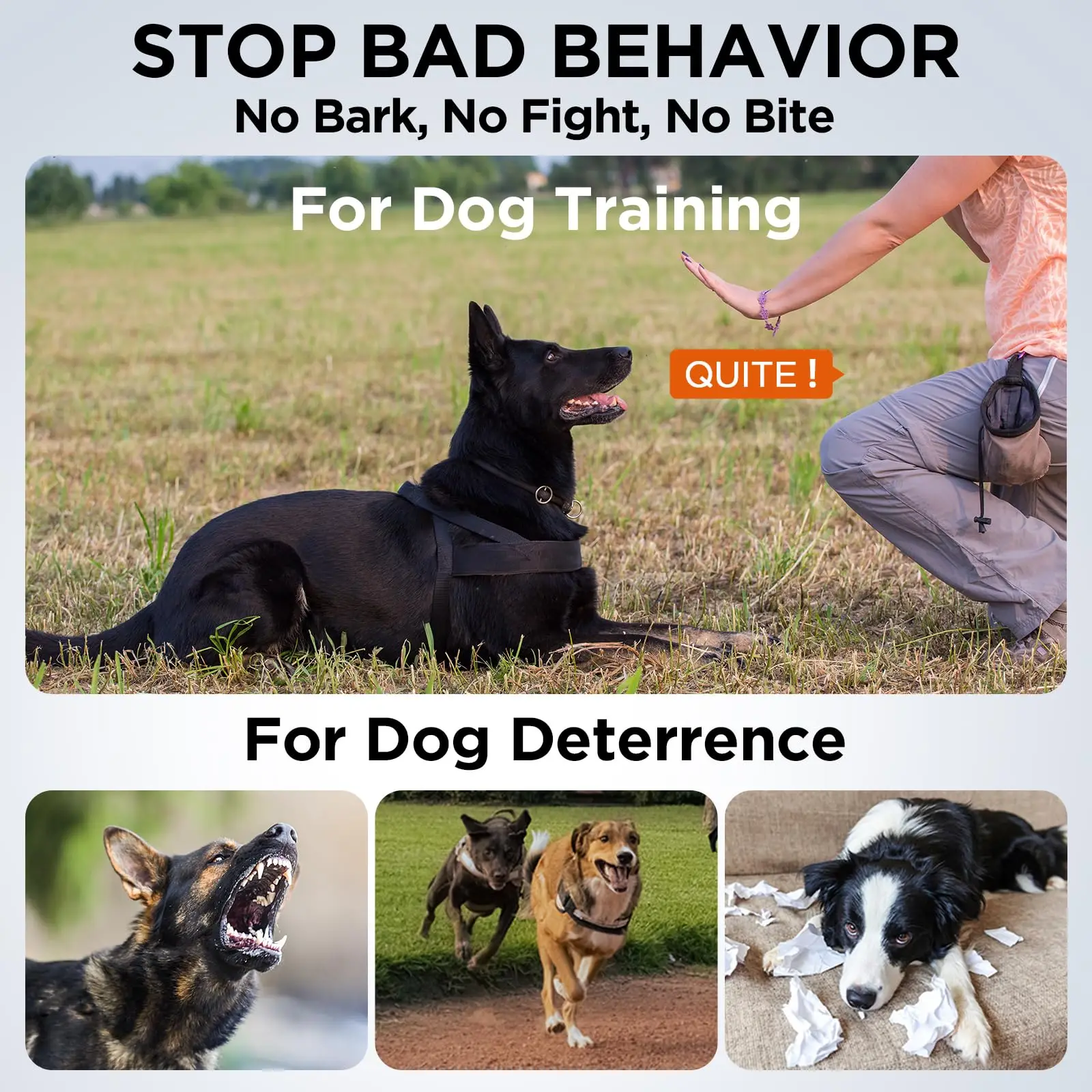 ABQP Ultrasonic Dog Repeller 50FT Range Dog Bark Deterrent Device Anti-Bark Device for Dog Training With LED Flashlight