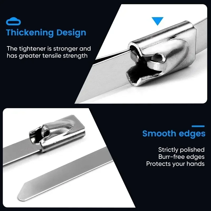 100pcs Stainless Steel Cable Ties Chain Link Fence Ties Multi-Purpose Self-Locking Metal Zip Ties 4.6/7.9/10/12mm Long Size