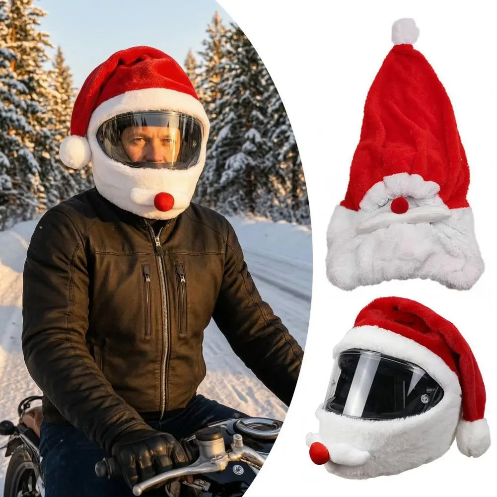 Christmas Santa Motorcycle Helmet Cover, Plush Santa Claus Hat for Helmet Decoration, Xmas Holiday Helmet Accessories 2