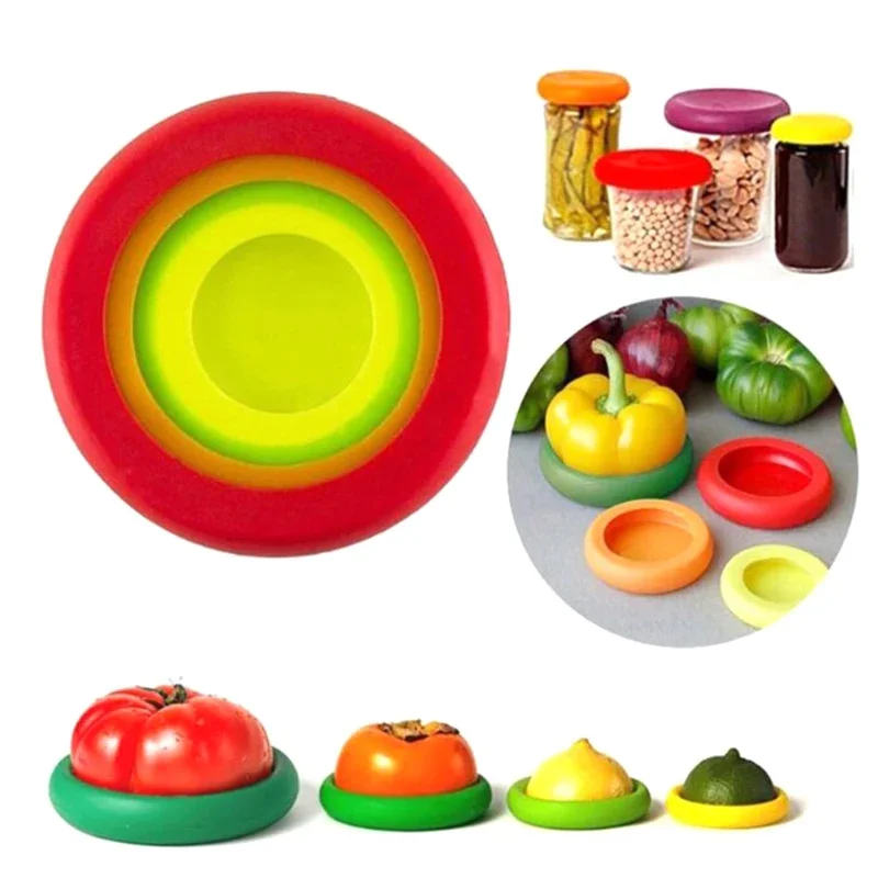 4pcs/Set Silicone Fresh Keeping Cover Lid Vegetable Storage Cover Reusable Food Storage Fresh Keeping Fresh Set Kitchen Cookware
