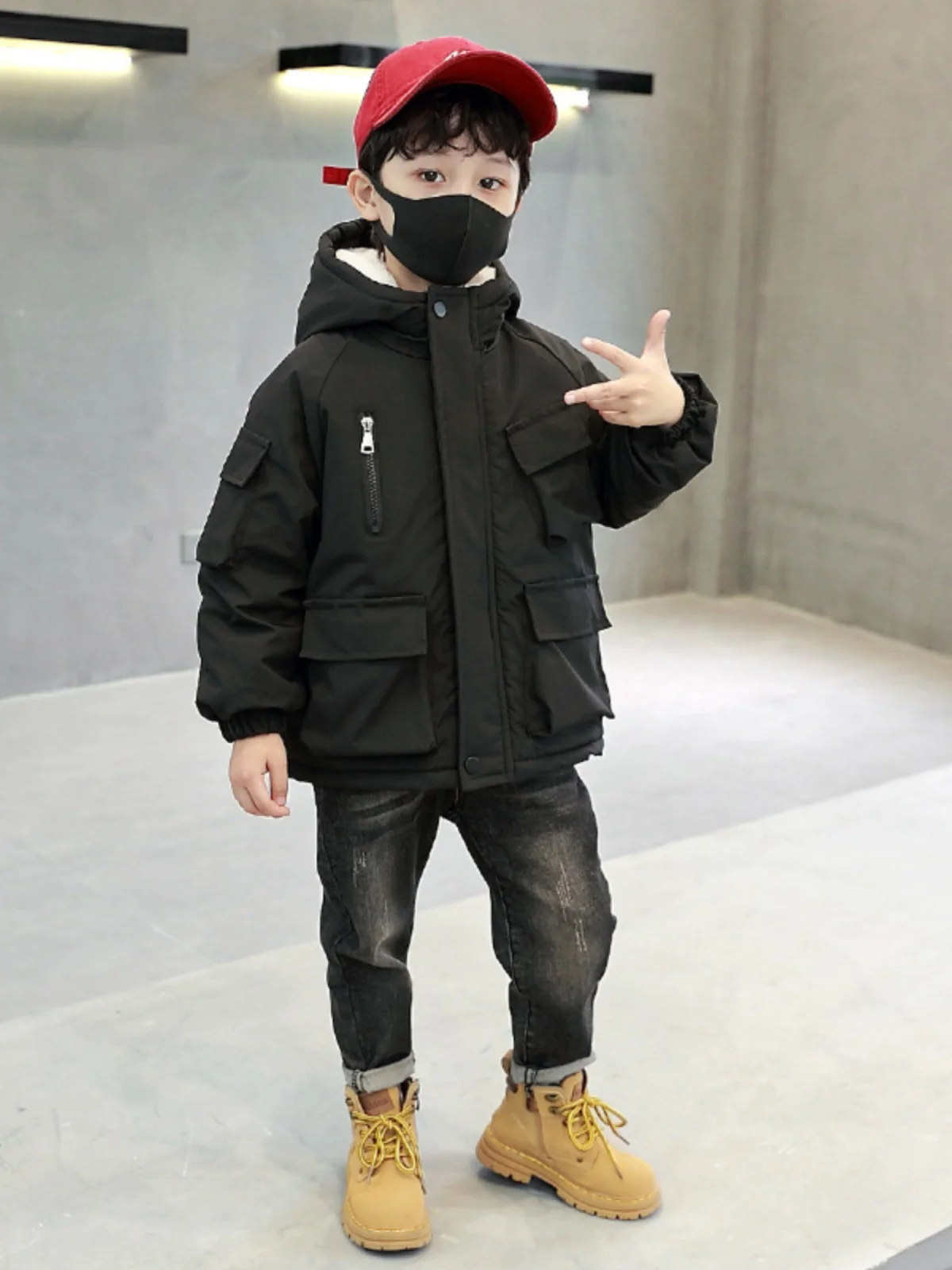 

Хлопковая куртка из меха кролика Thiened для мальчиков, зимнее пальто со шляпой, молодежное, модное, теплое, длиной до стойки, на молнии