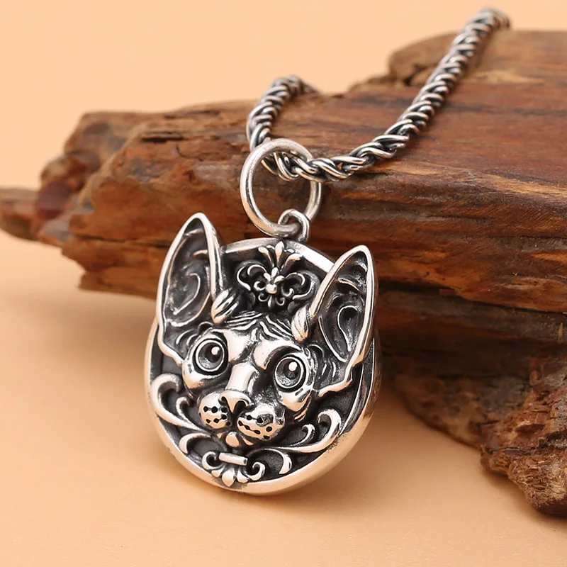 Fashionable Cute Hairless Cat Sphynx Animal Pet Pendant Necklace Punk Casual Jewelry for Men and Women