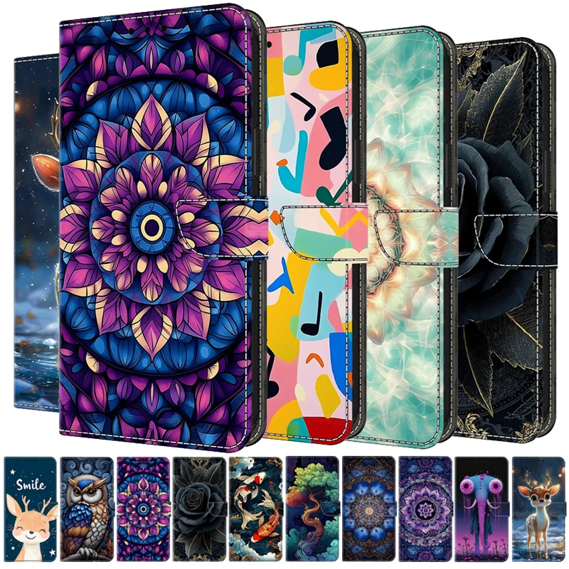 Funda de cuero para teléfono Samsung Galaxy A31 A41 A51 A71 A11 A01 A81 A91, Funda con tapa magnética, billetera, diseño de flor pintada, Funda con diseño de ciervo