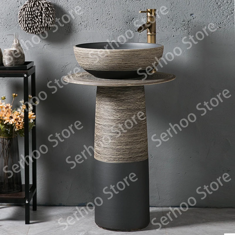 

Ceramic pillar type washbasin Outdoor Villa courtyard Pool balcony Floor-to-ceiling integrated basin