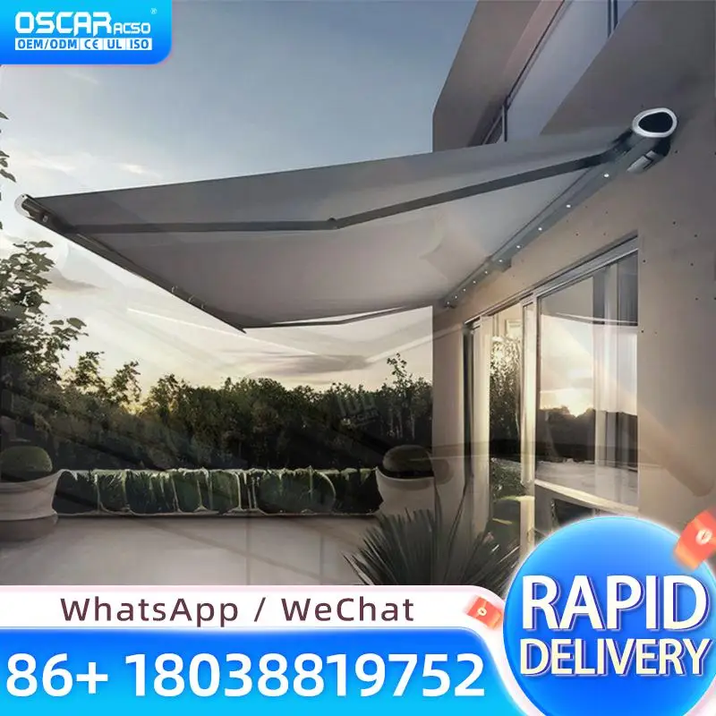 Automatic Motorized Retractable Aluminum Alloy Acrylic Sail Roof Cover for Pergola Rainproof Outdoor Patio Garden Retractable Aw