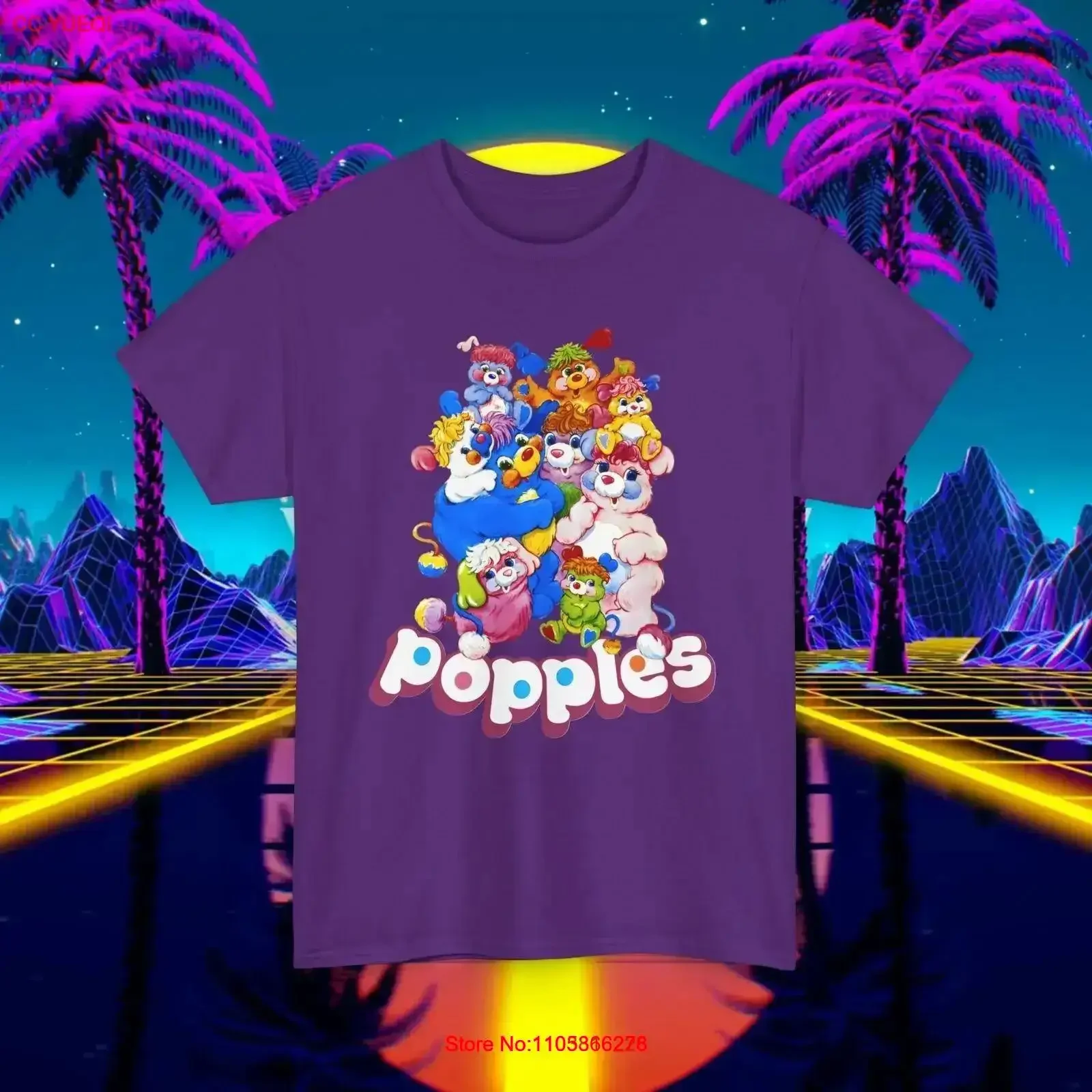 Camiseta Vintage Popples de los 80, Retro, Personalizada, para Hombre y Mujer, con Dibujos Animados, Lavada, Versátil, Informal, Transpirable, Elegante
