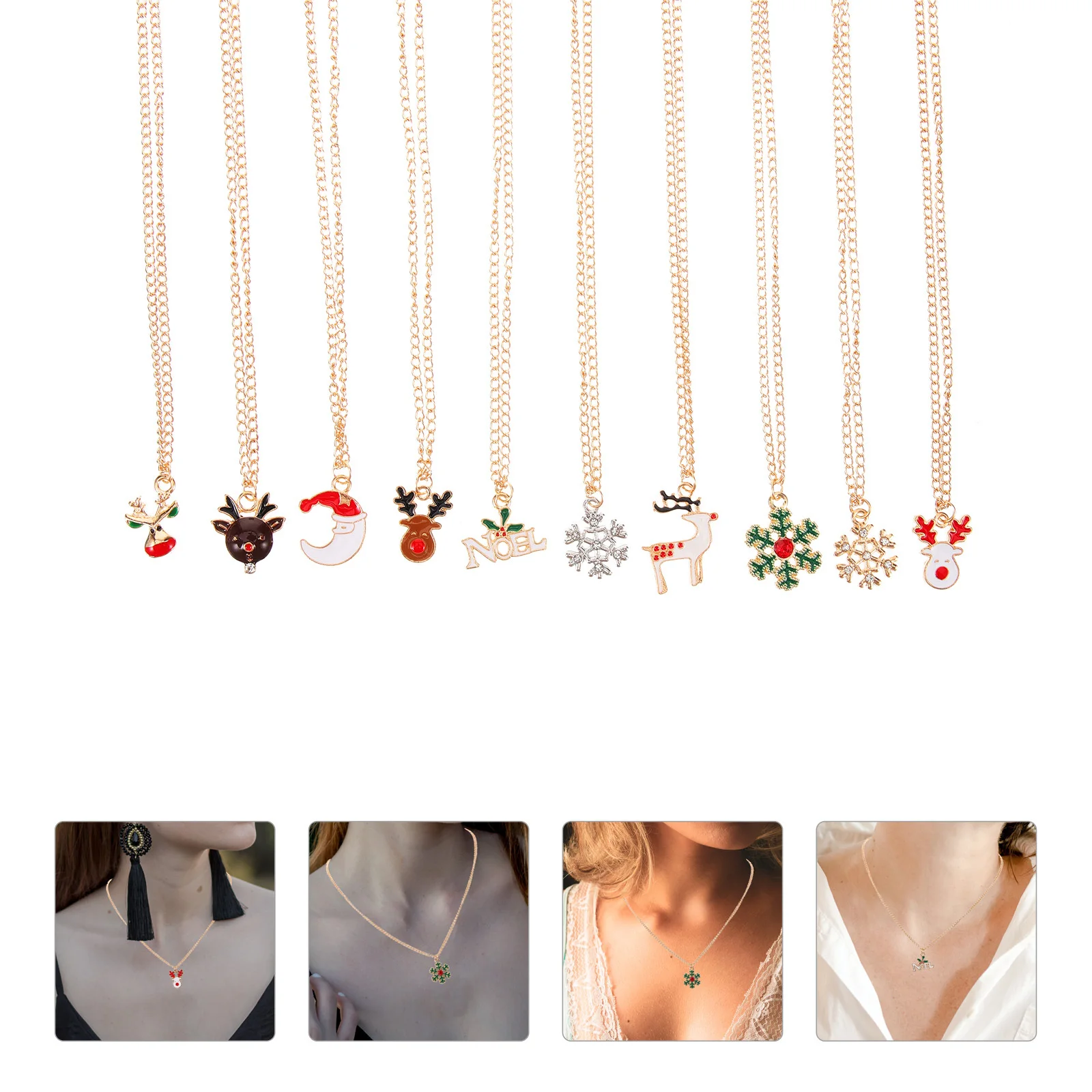 

10pcs Christmas Necklace Alloy Clavicle Chain Jewelry Gift For Women Pendant Necklace Christmas Alloy Pendant Women Jewelry