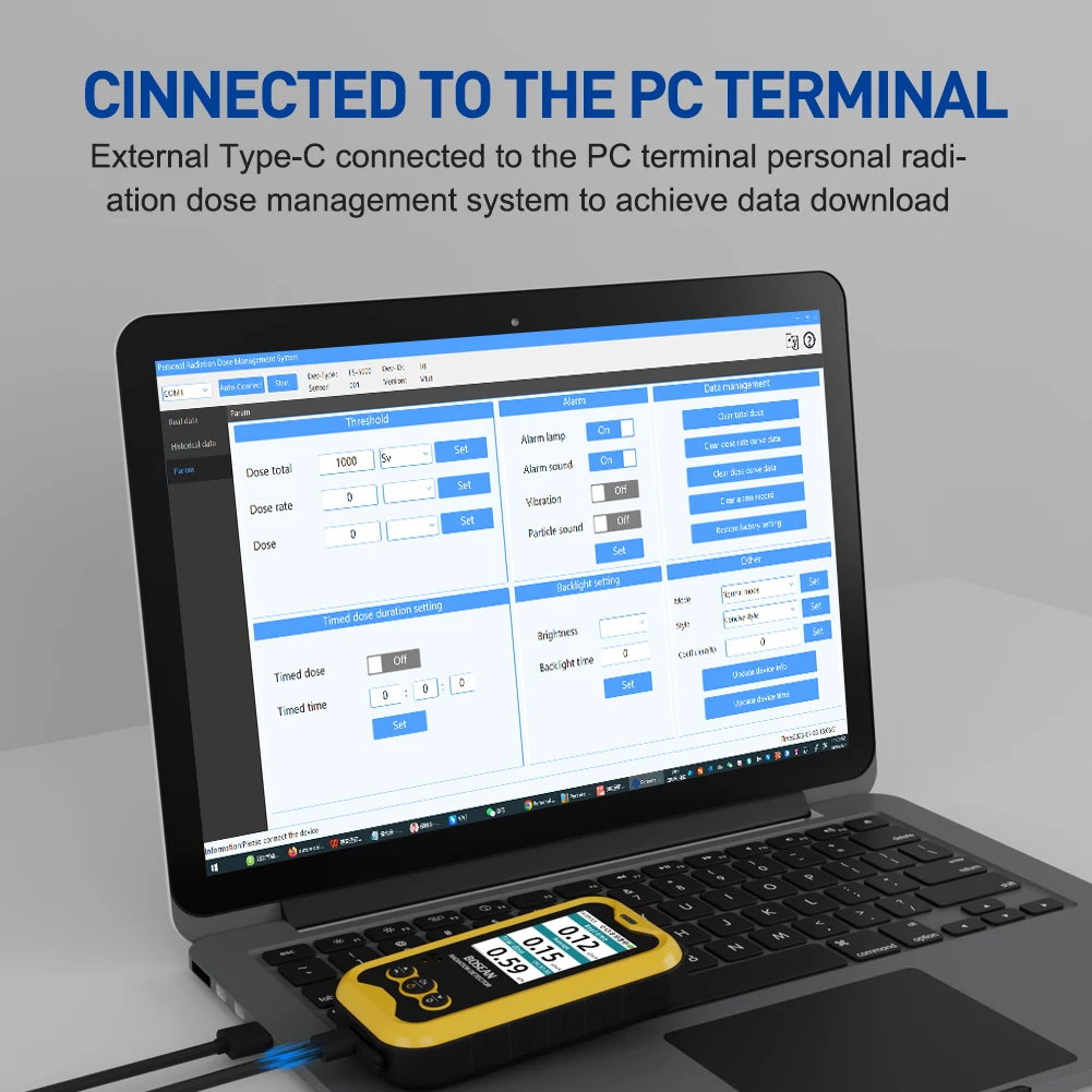 Compteur Geiger FS5000, détecteur de rayonnement nucléaire, détecteur de radioactivité bêta Gamma pour les eaux usées nucléaires, logiciel PC