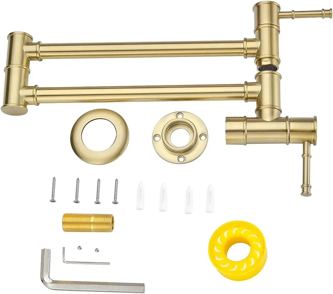 Brushed Gold Folding Kitchen Faucet Double Joint Pot Filler Faucet Brass