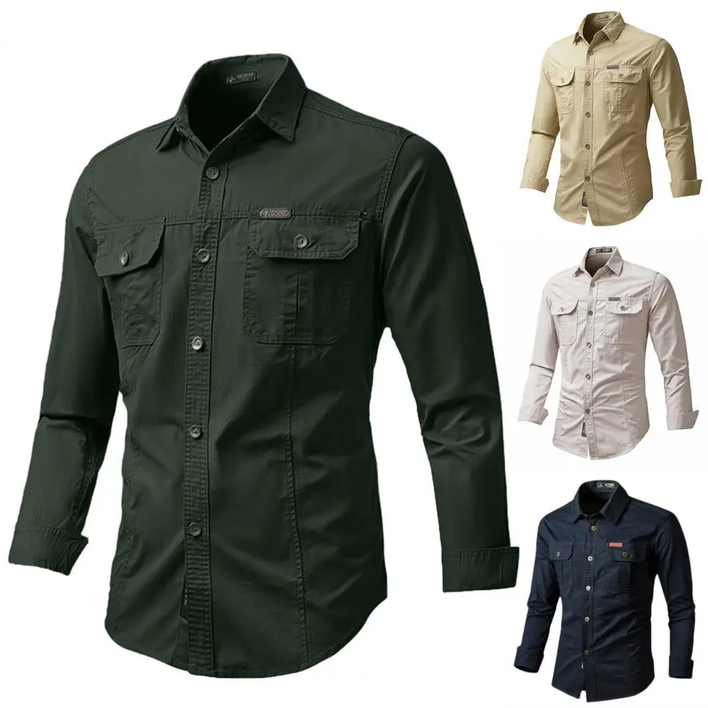 

Lapel Shirt Breathable Men's Long Sleeve Shirt with Turn-down Collar Button Closure Top for Sweat Absorption Comfort Men Shirt