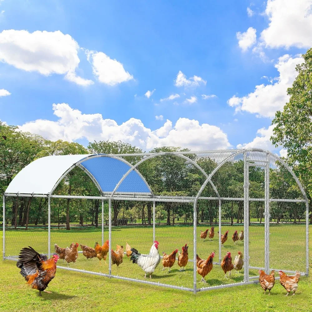 

Large Metal Chicken Coop with Waterproof and Anti-UV Cover, Walk-in Poultry Cage Duck House Rabbits Cage for Backyard- 2 Cages