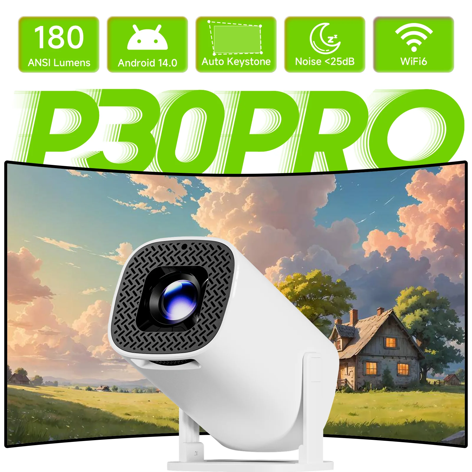 

Проектор Android 14 4K P30PRO поддерживает 1080p HD-видео Wi-Fi 6 BT5.0 Native 720p домашний кинотеатр портативный проектор для улицы