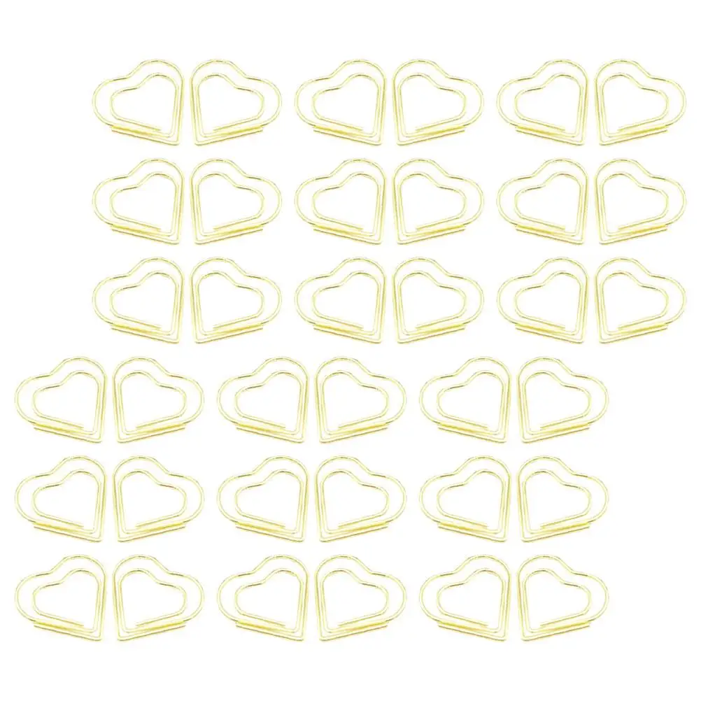 100 Pcs Pin Heart Shaped Paper Clip Clips Golden Stainless Steel Metal Paperclips Women's