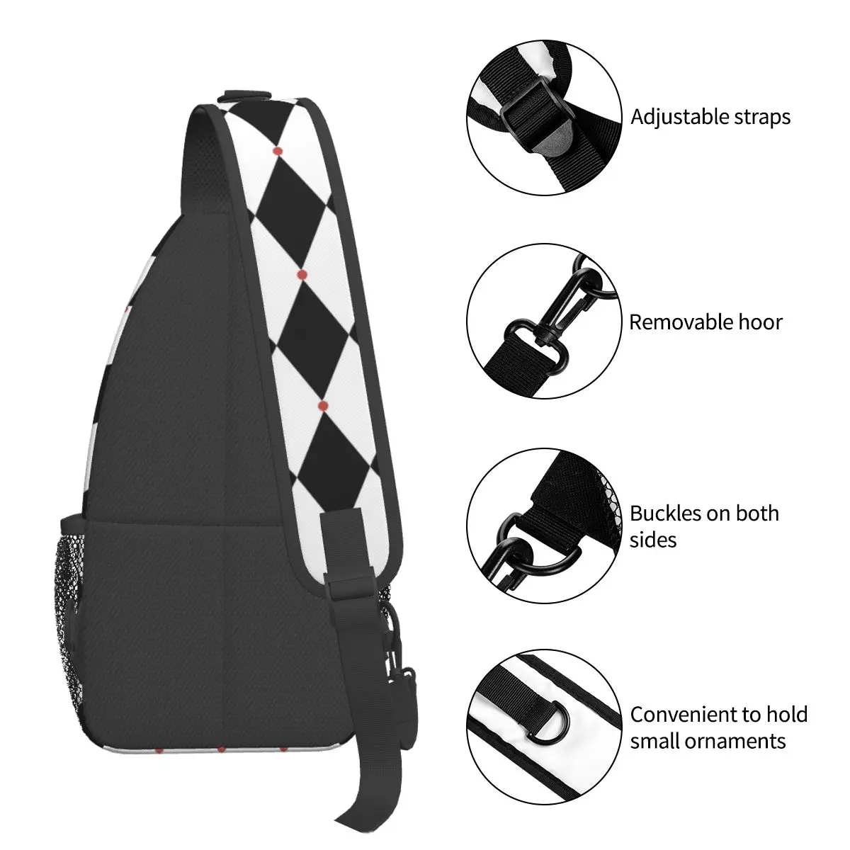 Sac à bandoulière Harlequin pour voyage, sac de poitrine cool, olympiques de cartes, sac à dos lancé par le poker, sac à dos pour la randonnée, sac de vélo