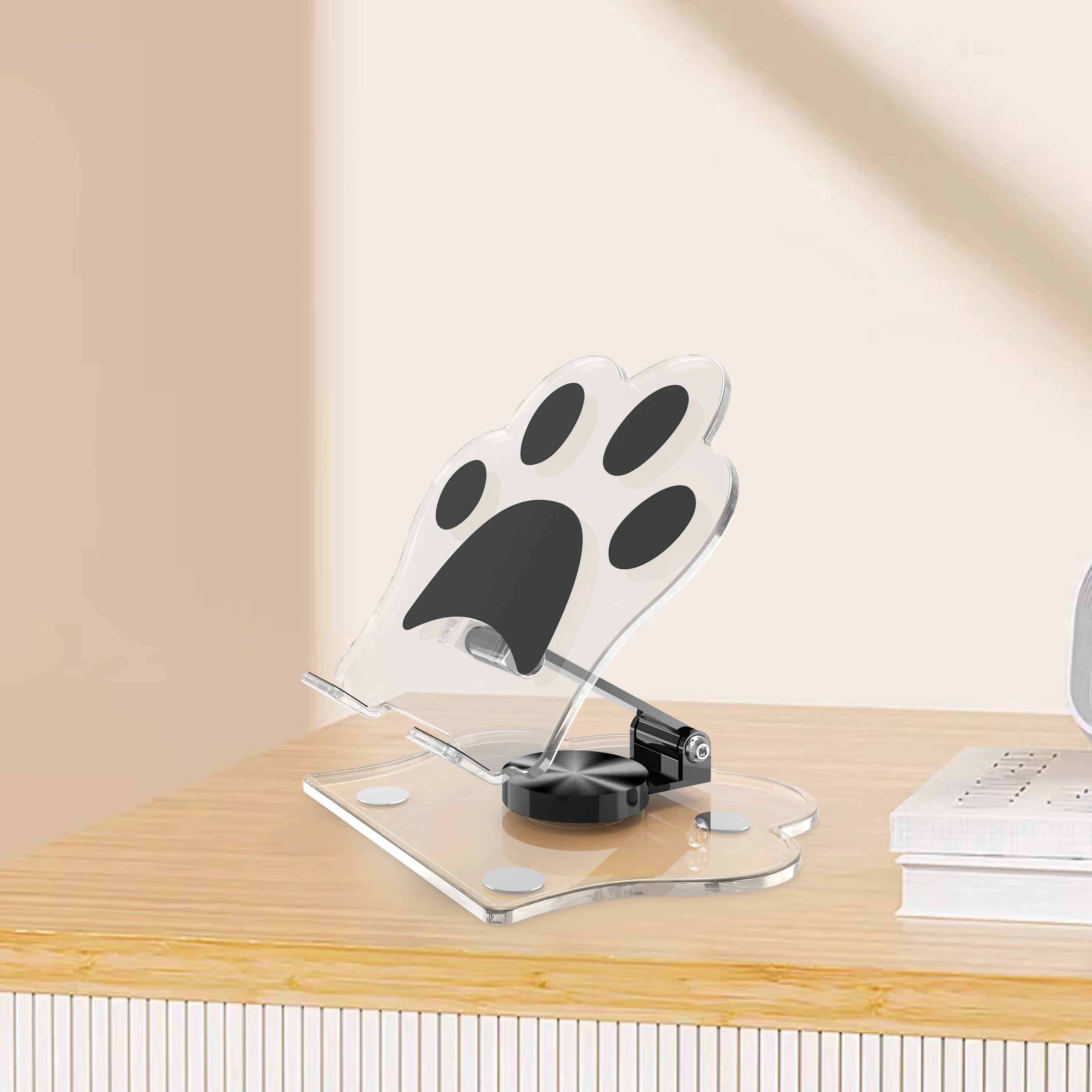 Kawaii Cute Cat Paw Acrylic Stand Clear 360 Rotatable Tablet Holder, Foldable Desktop Phone Support for iPad iPhone Girl Gift