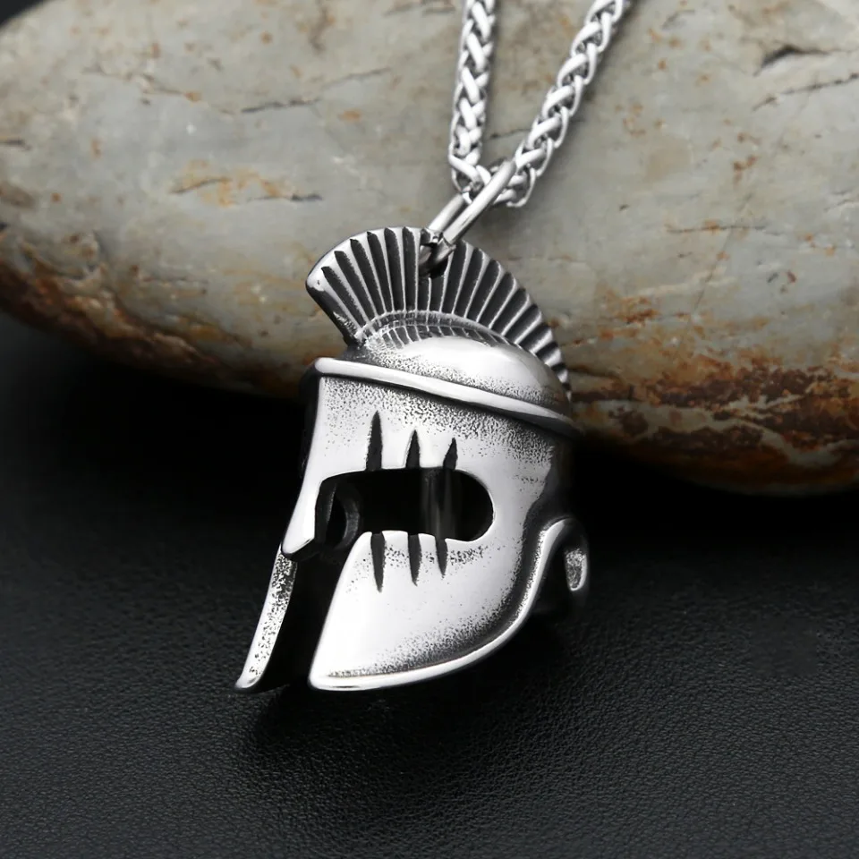 Vintage Vikings Spartan Helmet Pendant For Men Stainless Steel Hip Hop Rock Warriors Helmet Bell Necklaces Biker Jewelry Gifts