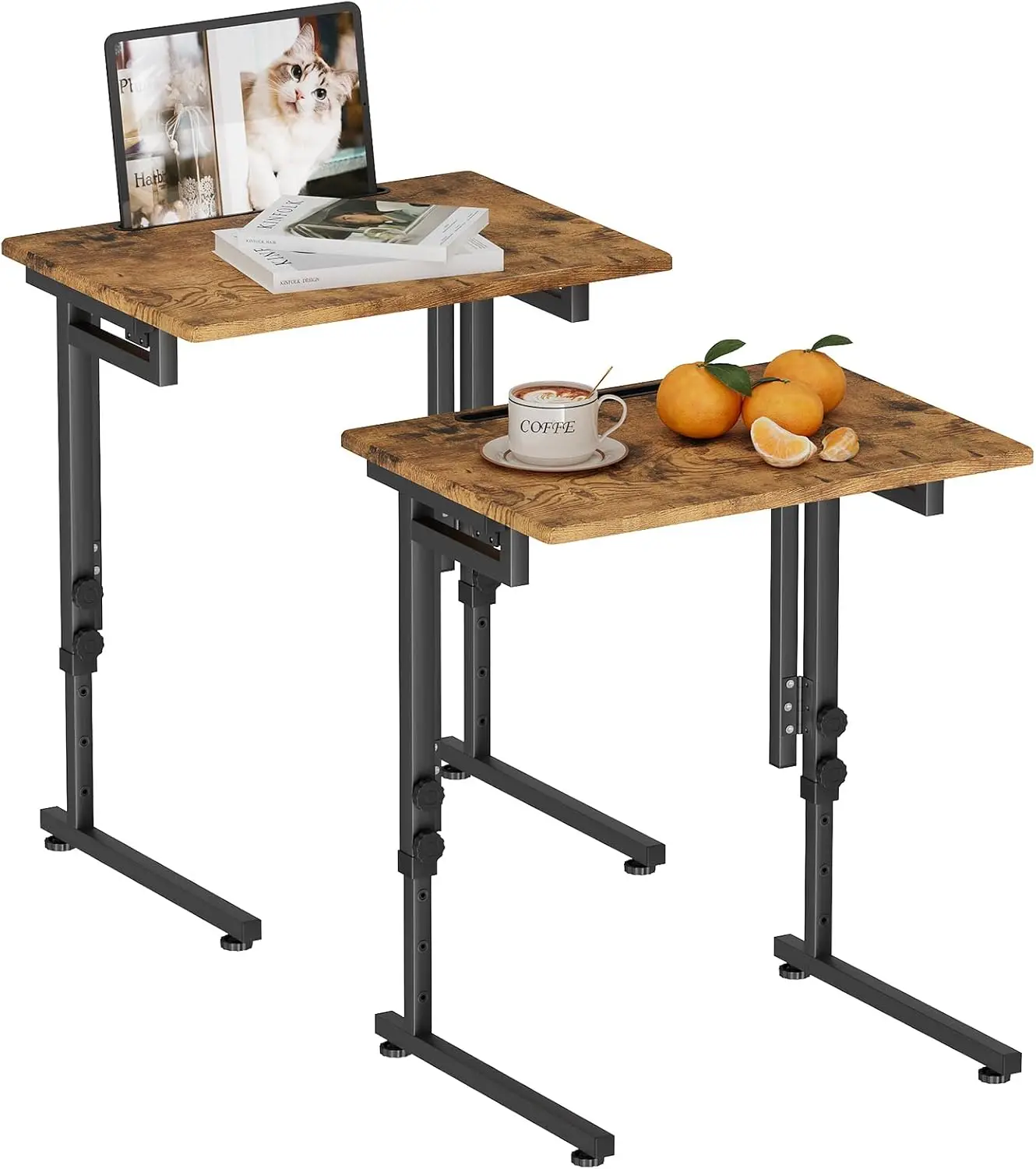 

Adjustable Folding C-Shaped TV Tray Table, 6 Heights, Sturdy MDF, No Assembly, Brown 2-Pack