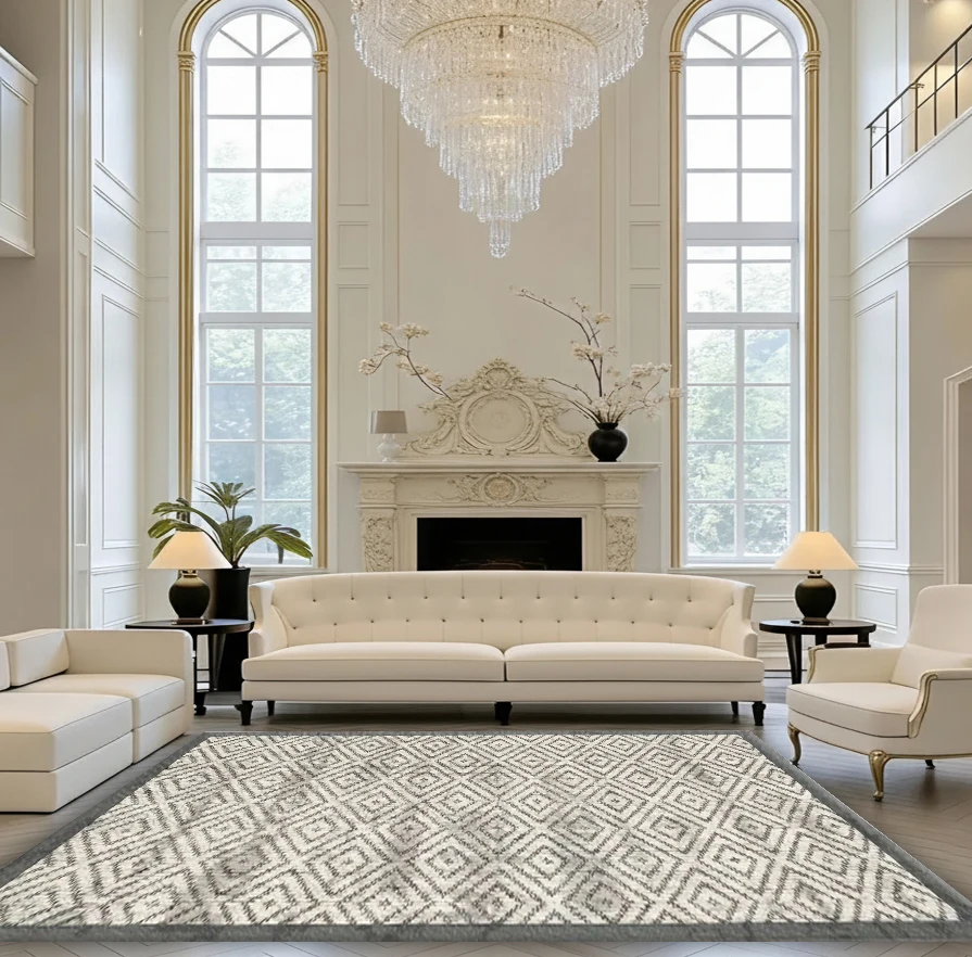Grey White Diamond Geometric Area Rug Modern Minimalist Living Room Carpet Home Decor Floor Mat