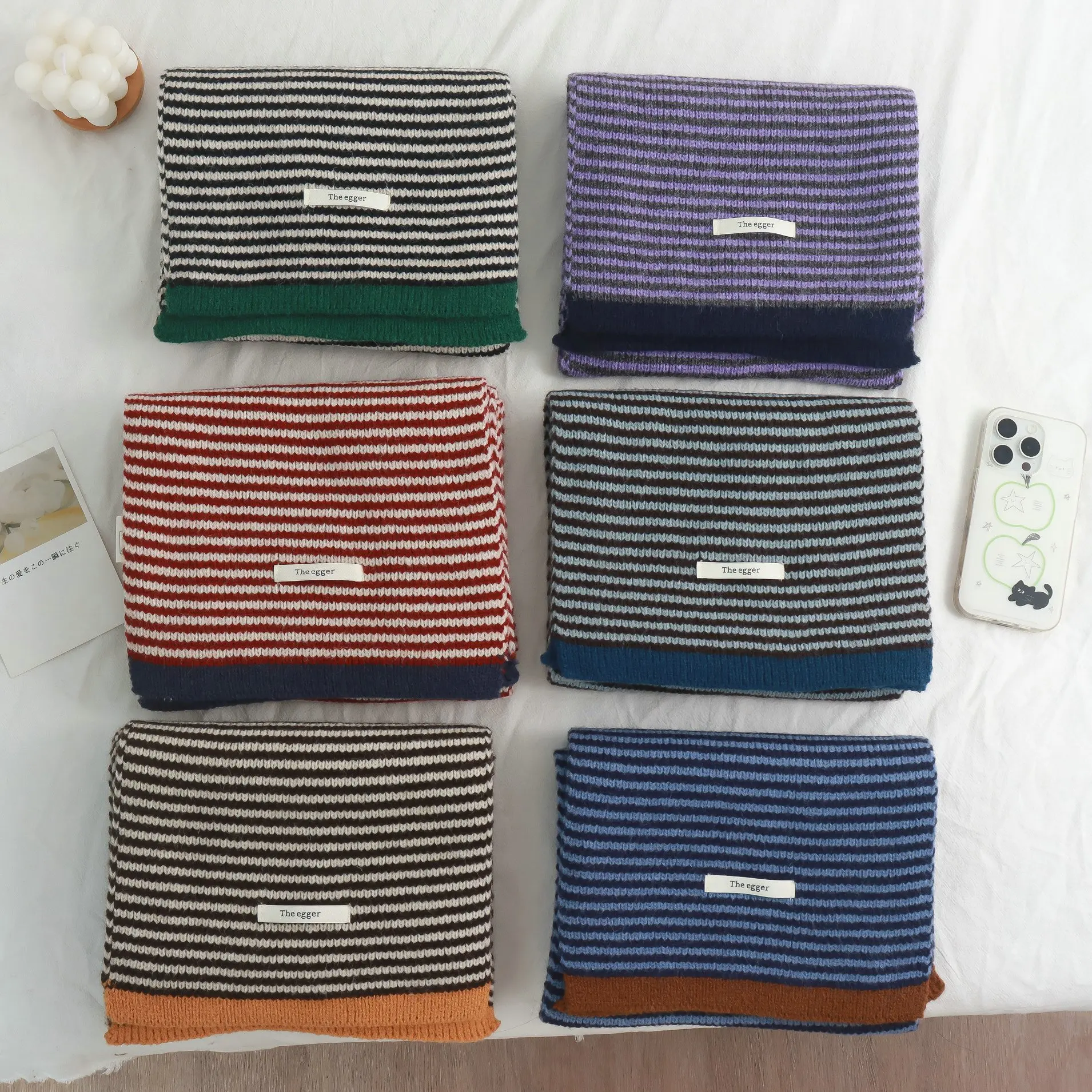 2025 New Korean Style Contrast Color Striped Scarf Female Autumn and Winter Warm All-Matching Student Couple Knitted Scarf
