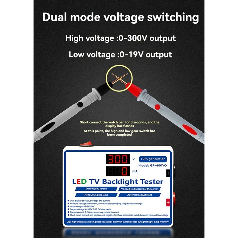 LED Tester 0-300V Output LED TV Backlight Tester Multipurpose LED Strips Beads Bar Light Lamp Test Tool EU Plug