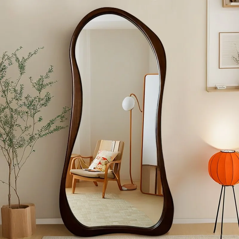 -ForDeep Walnut Full Body Mirror Special Shaped Wall Mounted High Level Dressing Mirror Bedroom Home Irregular Floor Mirror&
