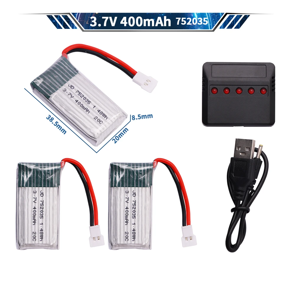 3.7V 752035 400Mahแบตเตอรี่LipoสําหรับH107 H31 KY101 E33C E33 U816A V252 H6C 25C RC Quadcopter Droneอะไหล่